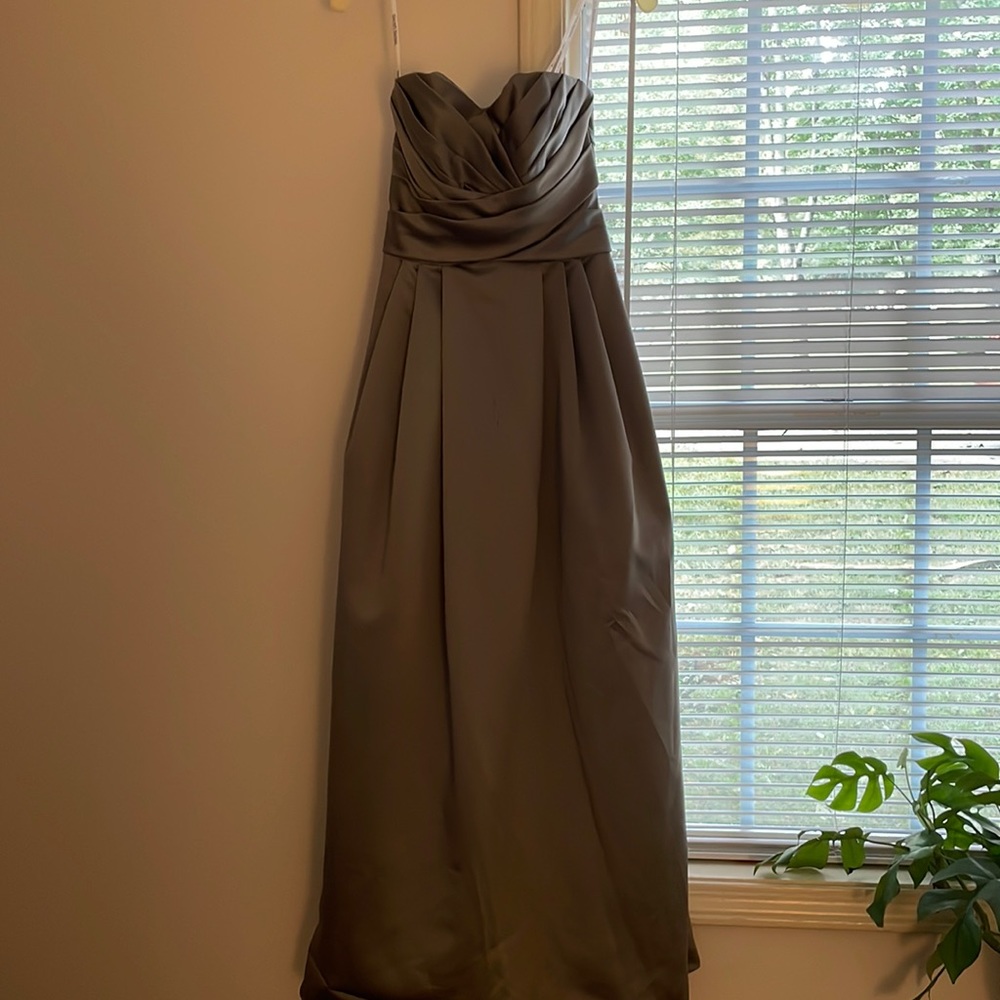 Gray/silver David’s Bridal bridesmaid gown